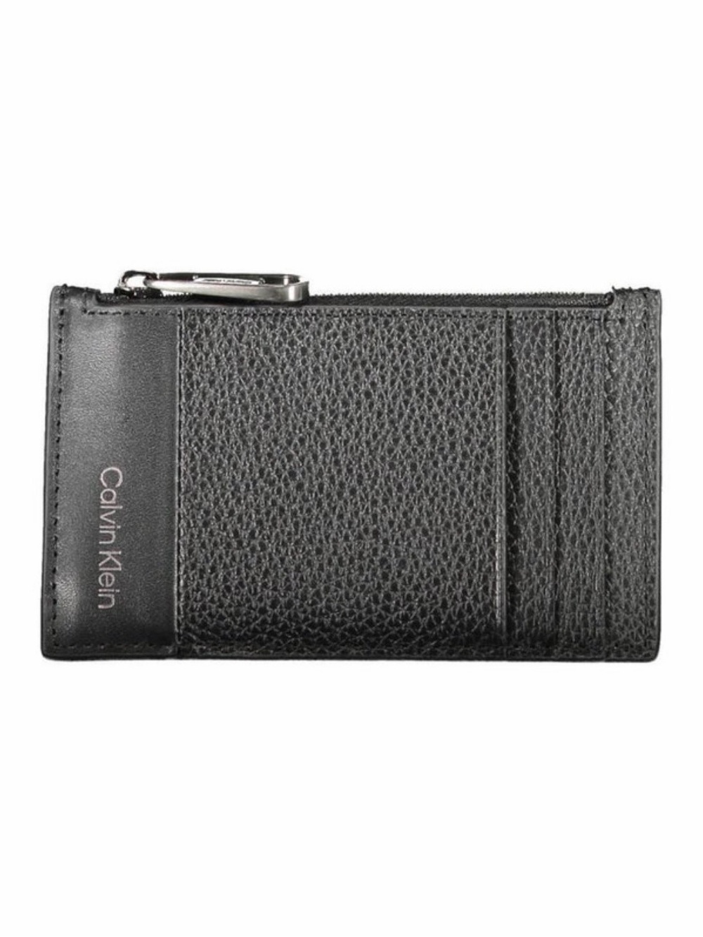 Calvin Klein Men’s Black Pebbled Leather Zip Card Holder Wallet – New